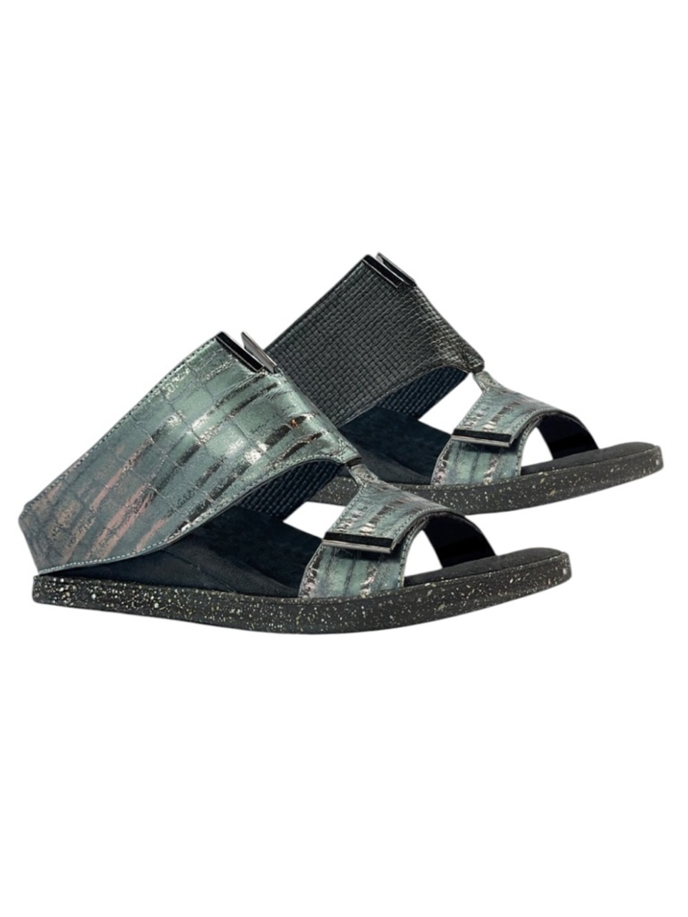 Modzori Kleo 6 - Metallic Teal Flips to Black Wedge Sandals
